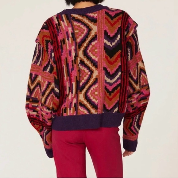 Farm Rio striped patchwork sweater boho acrylic wool blend medium - Picture 2 of 10